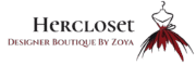 Hercloset logo featuring a stylized dress illustration and elegant text.