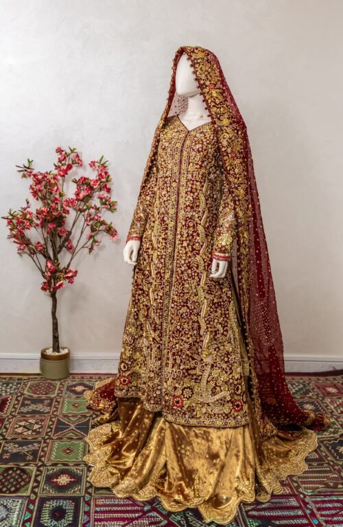 Mashooqa bridal dress in deep garnet red